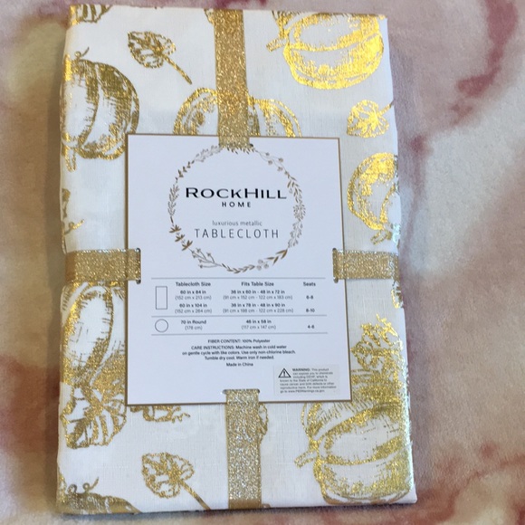 Metallic Pumpkin Harvest Fall Rectangular Tablecloth 60” X 84” sparkle gold NWT - Picture 12 of 16